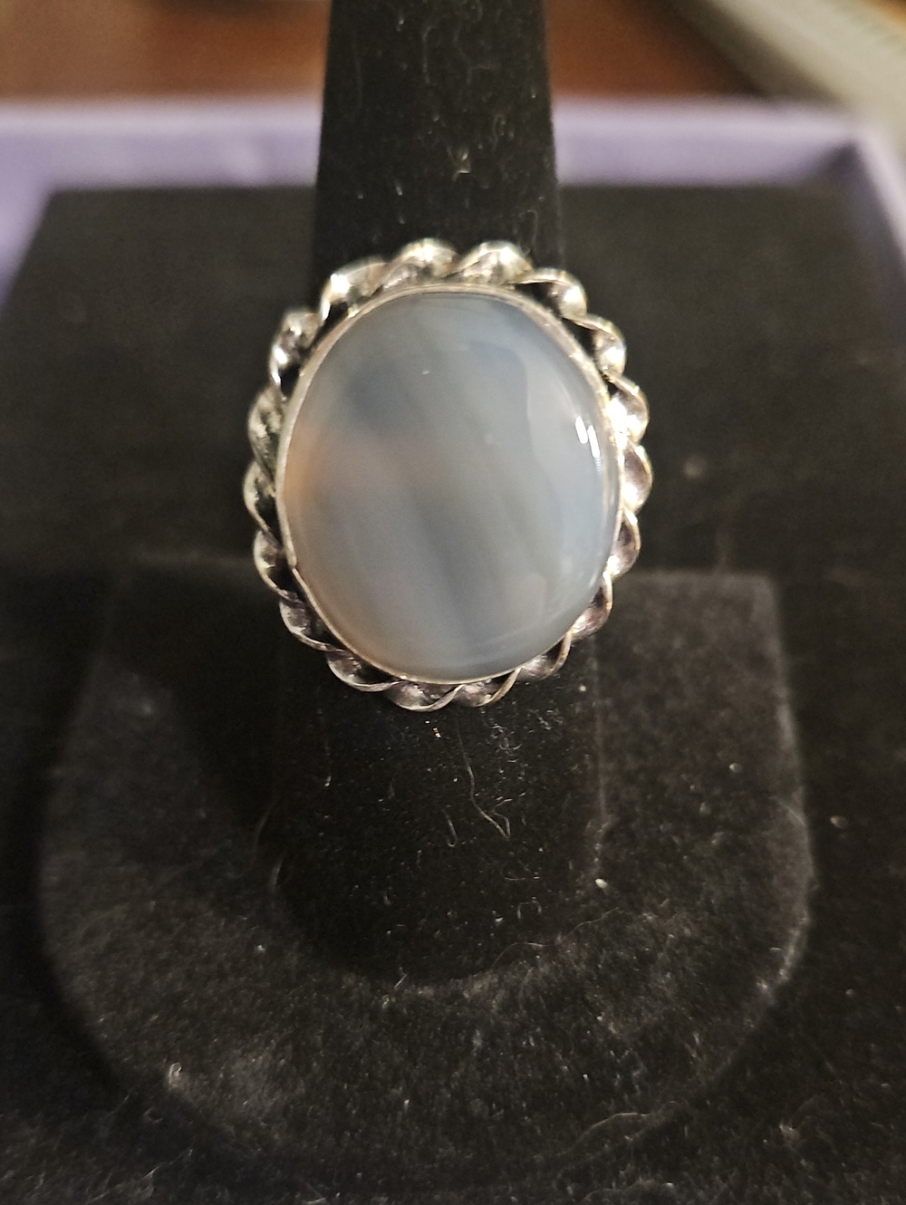 Sterling Silver Blue Gray Agate Ring